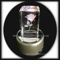 3D Laser graviert Crystal Rose Block mit Led Basis Valentinstag Geschenk